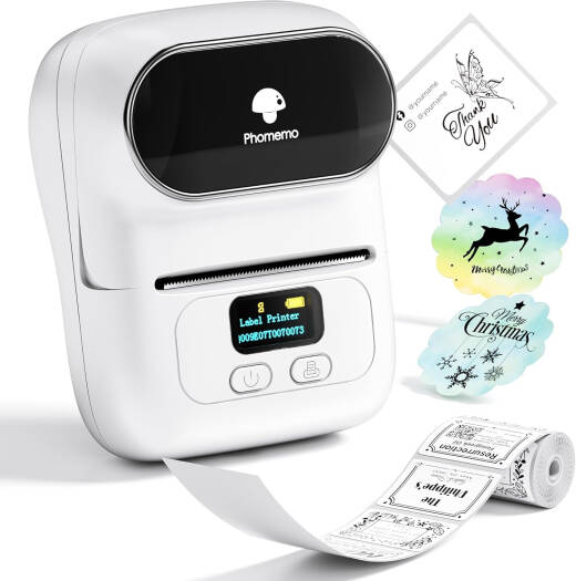 Azeon M110 Portable Bluetooth Label Maker Machine, Thermal Sticker & Barcode Printer, Compatible with iOS & Android, For Retail, Clothing, Jewelry & Mailing Use, White | M110