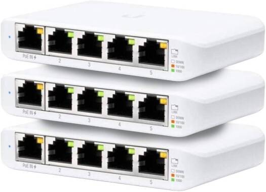Ubiquiti Networks UniFi USW Flex Mini 5-Port Gigabit Managed Switch, with USB-C Power Adapter, 10 Gb/s Switching Capacity, 7.44 Mpps Fwd Rate, Pack of 3, White | USW-Flex-Mini-3