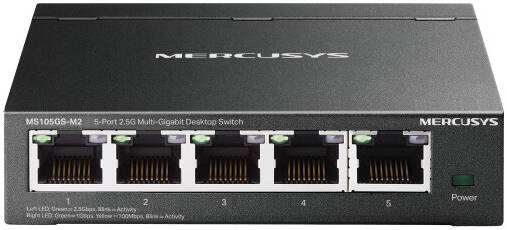 Mercusys MS105GS M2 5-Port Desktop Switch, 5x 2.5G Multi Gigabit Ports, 25Gbps Switching Capacity, Fanless Design, Metal Casing, Plug & Play, IGMP Snooping, Power Saving, Wall Mountable | MS105GS-M2