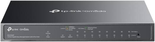 Tp-Link Omada ES210GMP, 10-Port Gigabit Easy Managed Switch with 8-Port PoE+, 8 Gigabit PoE+ RJ45 Ports, Plug-and-play, Up to 250m PoE, Automatic Loop Prevention, Silent Operation | ES210GMP