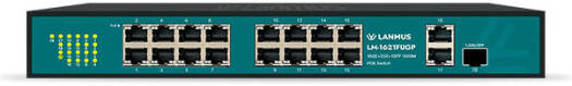 Lanmus 16 Port Unmanaged Switch, 10/100/1000M Speed, 260W, 38Gbps, Gigabit Ethernet Switch, Unmanaged LAN Switch, Plug and Play Network Hub, Home Office and CCTV Networking Switch | LM-1621FUGP
