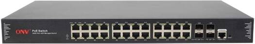 Fipka ONV Gigabit 28-port L2+ Managed PoE Switch POE33028PFM-at, 24 PoE+ RJ45, 4 SFP Uplink, 802.3af/at, 600W PSU, VLAN/QoS/IGMP/ACL, RSTP, Web/CLI/SNMP Management, 1U Rack Mount