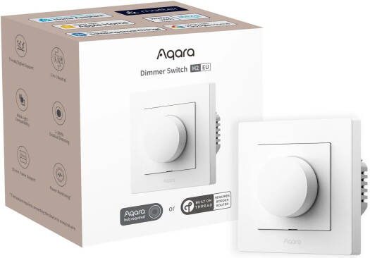 Aqara Dimmer Switch H2, 2-in-1 Neutral, Single Switch, 200W, Thread/Zigbee Support, 1-100% Gradual Dimming, 55mm Frame Support, Power Monitoring, White | KD-R01D