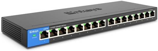 Linksys LGS116 16-Port Unmanaged Gigabit Ethernet Switch, 32 Gbps Switching Capacity, 8K MAC Address Table, Link/Speed & Activity LED Indicators, Fanless Design, Metal Enclosure, Black | LGS116
