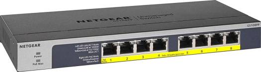 NetGear 10/100/1000 8 Port Unmanaged Switch with 8 PoE+ Ports - 123W | GS108PP