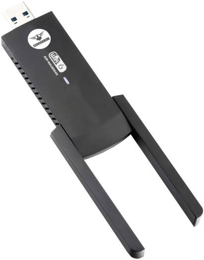 COMMANDO Wireless USB Network Adapter, 1800Mbps, 20dBm, Dual Antenna, 64/128-bit WEP, Desktop/PC, Wifi 6, Black | AIR-WA1800AX