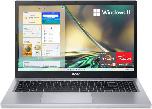 Acer Aspire 3 Laptop, 15.6" IPS Slim Bezel Display, AMD Ryzen 3 7320U Processor, 4GB RAM, 128GB SSD, AMD Radeon 610M Graphics, English Keyboard, Window 11 Home, Pure Silver | ASPIRE-3