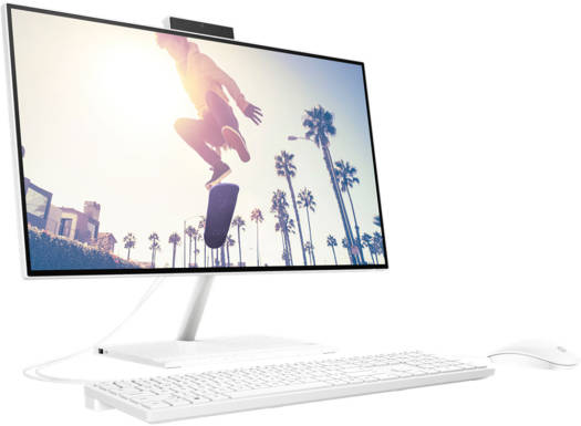 HP 24-CB1025NH All-In-One Desktop Computer, 23.8" FHD VA Display, Intel Core i5-1235U CPU, 8 GB RAM, 512 SSD, Iris Xe Graphics, HP 225 White Wired ENG KB & Mouse Combo, No OS, White | 6V339EA