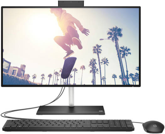 HP 24-cb1022nh Bundle AIO Desktop Computer, 23.8" Diagonal, FHD VA Display, Intel Core i5-1235U, 8GB RAM, 256GB SSD, HP 225 Black Wired KB & Mouse, No OS, Black | 6P0E4EABH5