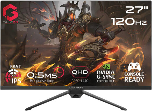 GAMEON Essential Series Gaming Monitor, 27" IPS Display, QHD Resolution, 120Hz Refresh Rate, 0.5ms (MPRT) Response Time, FreeSync/Adaptive-Sync & GamePlus Technology, Black | GOES27QHD120IPS
