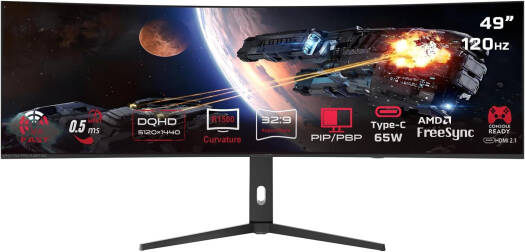 GAMEON GOC49DQHD120 Curved Gaming Monitor, 49" VA Display, DQHD Resolution, 120Hz Refresh Rate, 0.5ms (MPRT) Response Time, FreeSync, Adaptive Sync, Black | GOC49DQHD120