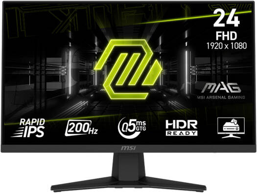 MSI MAG 244F Gaming Monitor, 24" Rapid IPS Display, FHD Resolution, 200Hz Refresh Rate, 0.5ms (GtG) Response Time, AMD FreeSync Premium Technology, 1.07B Display Color, Black | 9S6-3BC41H-010