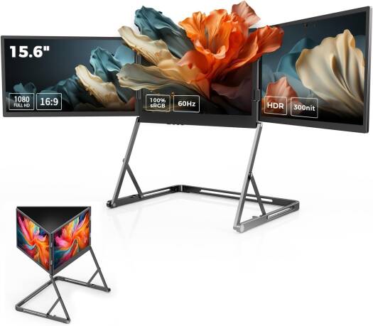 V2COM Q1 Quad Triple Laptop Monitor Extender 15.6" FHD 1080P IPS Portable Screen with HDR, 180° Rotation, Plug & Play, Compatible with Windows/macOS (M1/M2/M3) | VQ1