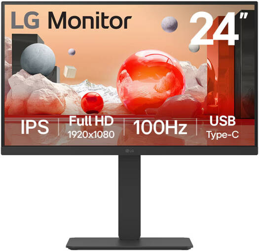 LG 24BA650 USB-C Monitor, 24" IPS Display, FHD Resolution, 100Hz Refresh Rate, 5ms (GtG) Response Time, 16.7m Color Display, Built-In Speakers, Anti-Glare Surface Treatment | 24BA650