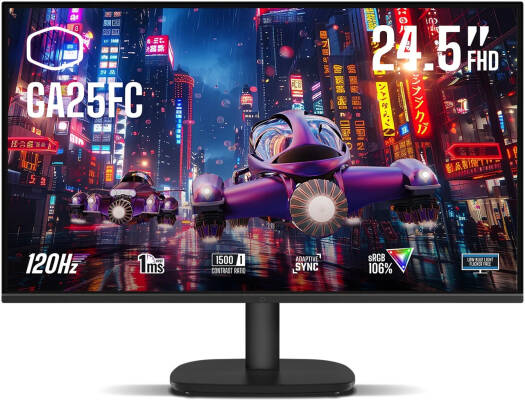 Cooler Master GA25FC Gaming Monitor, 25" IPS Display, FHD Resolution, 120Hz Refresh Rate, 1ms (MPRT) Response Time, Adaptive Sync VRR Technology, Black | CMI-GA25FC-UK