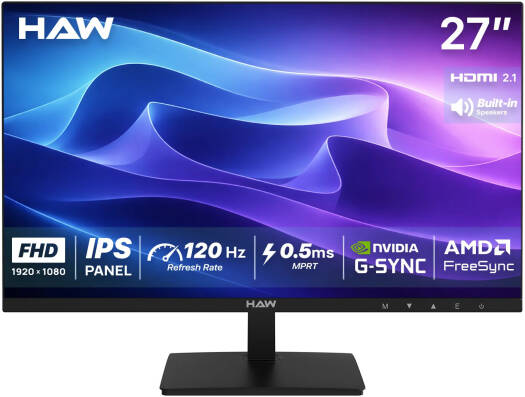 HAW F27IPX Gaming Monitor, 27" IPS Display, FHD Resolution, 120Hz Refresh Rate, 0.5ms (MPRT) Response Time, Built-in Dual 2W Speakers, Adaptive-Sync, FreeSync, Black | F27IPX