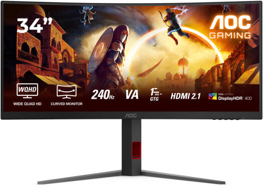 AOC CU34G4Z Curved Gaming Monitor, 34" Fast VA Display, WQHD Resolution, 240Hz Refresh Rate, 0.3ms (MPRT) Response Time, 1500R Curvature, Adaptive Sync Technology, Black | CU34G4Z