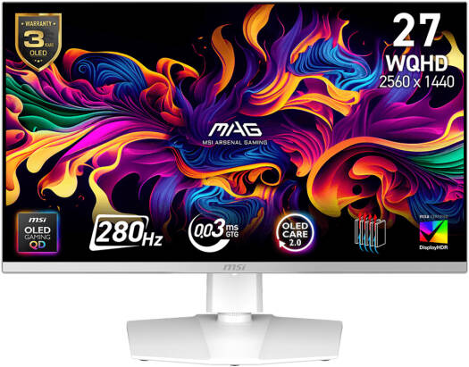 MSI MAG 272QPW X28 Gaming Monitor, 27" QD-OLED Display, QHD Resolution, 0.03ms (GtG) Response Time, 280Hz Refresh Rate, Adaptive-Sync Technology, White | MAG-272QPW-QD-OLED-X28