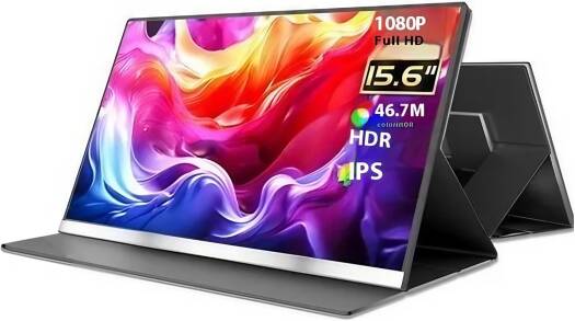 V2COM P4 Portable Monitor, 16" IPS Display, FHD Resolution, 60Hz Refresh Rate, 1ms Response Time, HDR Technology, 16.7m Color Display, Adjustable Eye-Care Screen, Black | P4