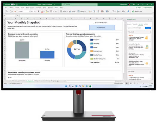 Lenovo ThinkVision P27h-30 Monitor, 27" QHD IPS Display, 60Hz Refresh Rate, 4ms (Extreme Mode) Response Time, Low Blue Light Technology, 1.07b Display Color, Black | 63A1GAT1UK