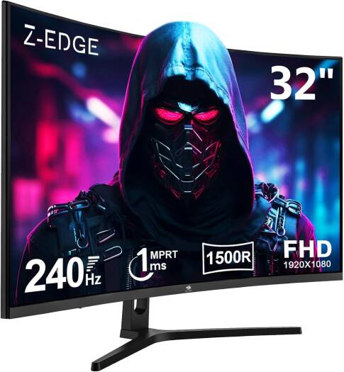 Z-EDGE UG32P Curved Gaming Monitor, 32" VA Display, FHD Resolution, 240Hz Refresh Rate, 1ms (MPRT) Response Time, 1500R Curvature, AMD FreeSync Premium Technology, Black | UG32P
