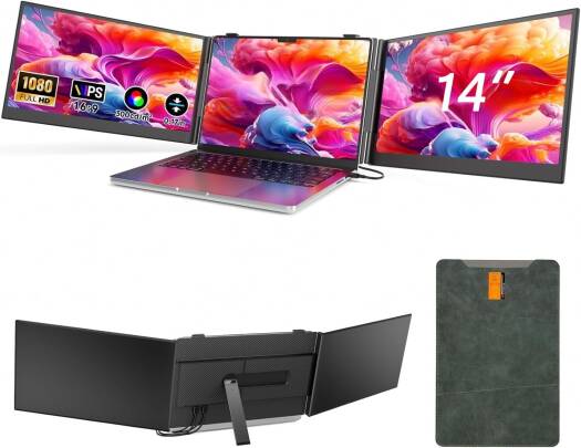 V2COM S8 Pro 14" Triple Laptop Screen Extender, 1080P FHD IPS Ultra-Slim Portable Dual Monitor for Laptop, Lightweight 2.2lbs (1000g), USB-C & HDMI Plug and Play, Fits 13-17.3" Laptops | VS8P