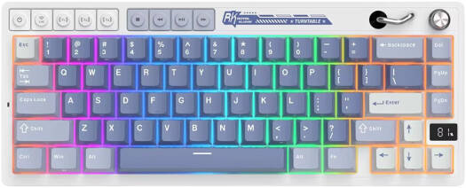 RK Royal Kludge M65 60% Mechanical Keyboard, US QWERTY Layout, Beige Switch, RGB Backlight, N-Key Rollover, Hot Swappable, Gasket Mount, Battery Display, Tri-Mode Connectivity, Ocean Blue | M65