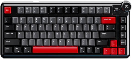 Cybeart Nighthawk 75 Signature Edition Gaming Keyboard, 75% Layout, Pre-Lubed Switches, Hot-Swappable, RGB Backlit, Tri Mode Connectivity, Media Knob, Black/Red/Gray | KB-NIGHTHAWK75TRI-CYB01