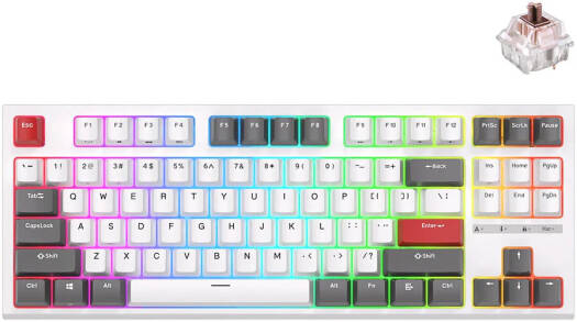 RK Royal Kludge RK-R87 TKL Wired RGB Gaming Keyboard, Multiple RGB Modes, 8 Dynamic Backlit Modes, 87 Keys, Hot Swappable, Brown Switch, Hot-Swap PCB Keycaps, White | RK-R87