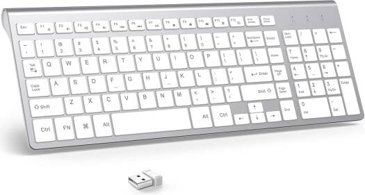 Joyaccess Wireless Keyboard 2.4G Slim & Compact Wireless Keyboard with Numeric Keypad for Laptop, Computer, PC, White & Silver | 2553