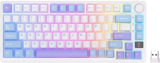 RK Royal Kludge M75 75% Wireless Gaming Keyboard, US QWERTY Layout, Silver Switch, RGB Lighting, Hot Swappable, OLED Smart Display & Knob, Tri-Mode Connectivity, 3750mAh, Taro Milk | M75
