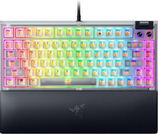 Razer BlackWidow V4 75 Mechanical Gaming Keyboard, Hot-Swappable Design, Tactile Switches, Chroma RGB, MF Roller & Media Keys, US Layout, Comfortable Wrist Rest, Phantom White | RZ03-05003500-R3M1