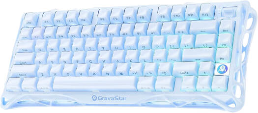 GravaStar Mercury K1 Wireless Mechanical Keyboard Special Edition, Kailh Cherry Pink Linear Switches, Volume Control Knob, RGB Lighting, Tri-Mode Connectivity, 8000mAh Battery, Ice Blue | MERCURY-K1