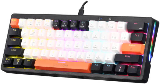 GAMEON GOMK160-RS AEROX 60 Mechanical Wired Gaming Keyboard, 61 Keys, English/Arabic Layout, RGB Lighting, Anti-Ghosting & 12 Multimedia Keys, Red Switch, 1.5m Cable, White/Black/Orange | GOMK160-RS