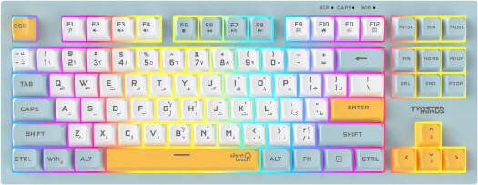 Twisted Minds TM-MK75-W 80% Spectrum Series Wired Membrane Keyboard, 87 Keys, English/Arabic Layout, Silver Paste, Rainbow Backlit, 19-Key Anti-Ghosting, 1.5m Detachable Cable, Blue | TM-MK75-W