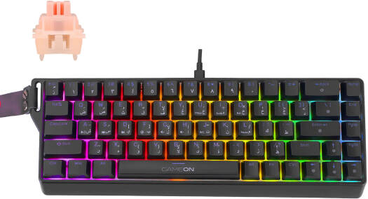 GAMEON GOMG1K8-RS Mechanical Wired Gaming Keyboard, 60% Mechanical Layout, 68-Key Design, Outemu Crystal Pink Switch, English/Arabic Keycaps, Dynamic RGB Lighting, Black | GOMG1K8-RS