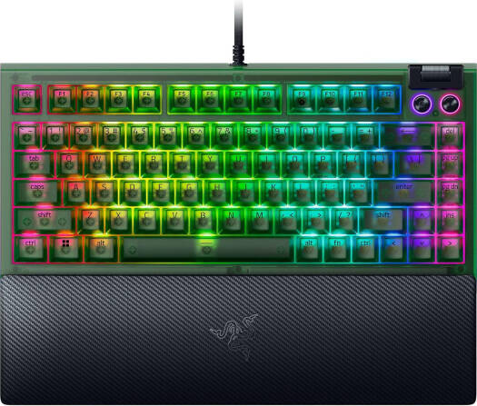 Razer BlackWidow V4 75% Mechanical Gaming Keyboard, US Layout, Up to 8000Hz Polling Rate, Chroma RGB Lighting, Magnetic Plush Leatherette Palm Rest, N-Key Rollover, Phantom Green | RZ03-05003300-R3M1