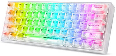 Redragon K617CT-RGB Wired 60% Compact Gaming Keyboard, 61 Keys, Transparent Switches, RGB Backlit, Detachable USB-C, FPS Optimized, US QWERTY, White Transparent | K617CT-RGB