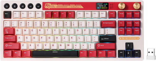 RK Royal Kludge M87 Gaming Keyboard, US QWERTY Layout, Beige Switch, RGB Lighting, Built-In LCD Smart Display Screen, 5-Layer Noise Dampening, Tri-Mode Connectivity, 7500mAh, Red | M87