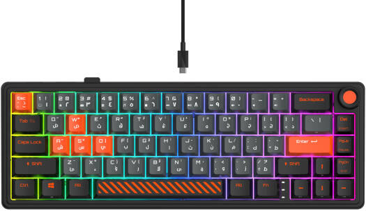GamerTek Fusion 65 Wireless Mechanical Keyboard, Special Blue Switches, Hot Swappable, Double Shot Injected Keycaps, N-Key Rollover, English-Arabic Layout, Tri-Mode Connectivity, Black | 616985066957