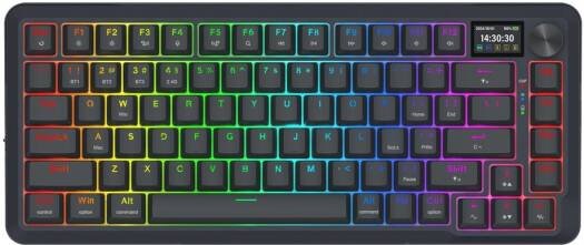 Redragon Fleckat Pro K708-PRO 75% Gaming Mechanical Keyboard, Special Leopard L Switch, Hot-Swappable, Tri-Mode (Wired/2.4G/BT) Connectivity, Programmed LCD Display & Knob, Black | K708-RGB-PRO
