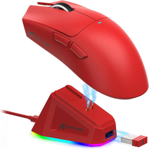 ATTACK SHARK X11 Wireless Gaming Mouse, 2.4G Wireless, USB-C Wired, PAW3311 Sensor, Bluetooth, 1000Hz Response Rate, RGB Backlight Charging Dock, 300 IPS Tracking Speed, Red | X11