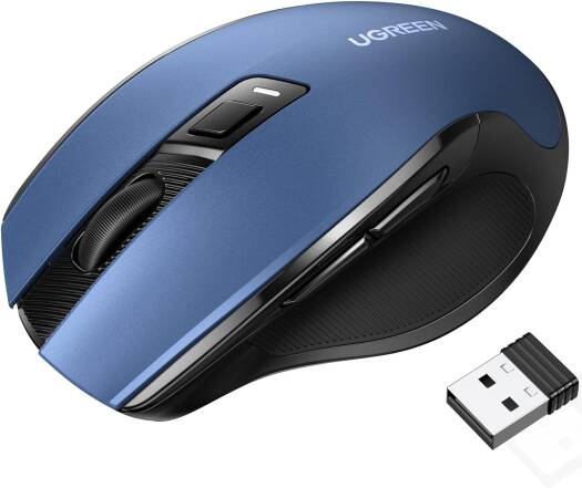 Ugreen MU006 Wireless Ergonomic Silent Click Mouse, 5 Level 4000 DPI, 6 Buttons, 2.4G USB Cordless, With Nano Receiver, For Laptop / Computer / PC / MacBook / Chromebook, Blue | 25753