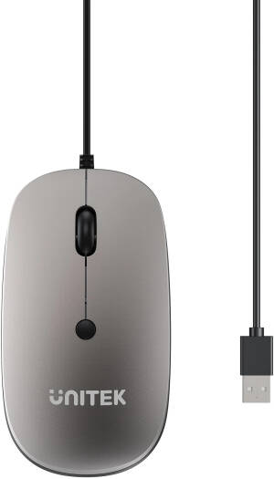 UNITEK SlimTrack Wired Optical Mouse, Slim Ambidextrous Design, Silent Clicks, 1600 DPI Precision Sensor, Multi-Directional Scroll, USB-A Plug & Play, Space Gray | T060BGY01