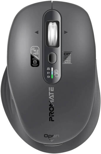 Promate SamoTri Wireless Mouse, 3200DPI Adjustable Resolution, Silent Operation, Smart Flying Scroll Wheel, 4-Way Navigation, OS Auto-Recognition, Tri-Connectivity, Bluetooth 5.0, Black | SamoTri