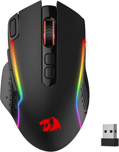 Redragon M810 Pro Wireless Gaming Mouse, 10000 DPI, Rapid Fire Key, 8 Macro Buttons, 1000Hz Polling Rate, 45-Hour Durable Power Capacity, RGB Backlit, Black | M810RGB-PRO