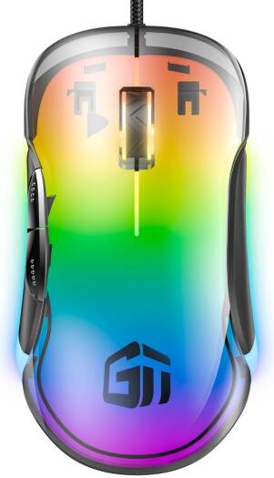 GamerTek Halo Gaming Mouse, Up to 6000 DPI Resolution, 1000 Hz (1K) Polling Rate, 30G Acceleration, 220 IPS, 8 Buttons, 1.6m Paracord Cable, Wired USB-A Connectivity | 73455