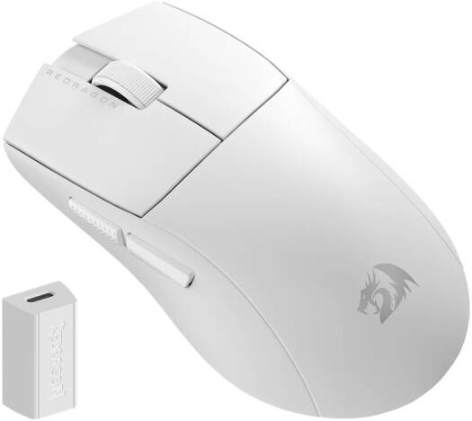Redragon K1ING M916 PRO Wireless Mouse, 26000 DPI, 4KHz Polling Rate, Optical Pixart 3395 Sensor, 50G ACC, 5 Macro Buttons, 3 Modes Connect, Full Programmable Buttons, White | K1ING-M916-PRO-4K-WHT
