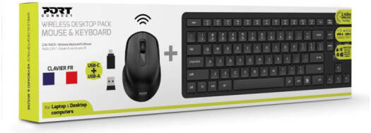 Port Connect 2.4GHz Wireless AZERTY Keyboard & Mouse Pack, Ergonomic Full-Size Keyboard and Optical Mouse Combo for Office, Home & Professional Use, Black | 900904