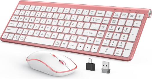 Joyaccess Wireless Keyboard & Mouse, Typewriter Keyboard Wireless, Ergonomic & Quiet Computer Mouse, Pink | KB&MS-Pink
